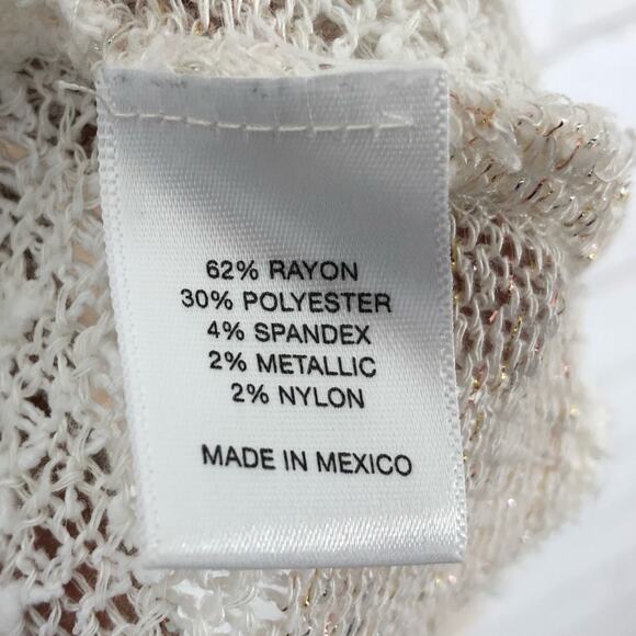 Kirra Striped Long Sleeve Scoop Neck Sheer Metallic Open Knit Sweater Size S/M - Picture 7 of 8